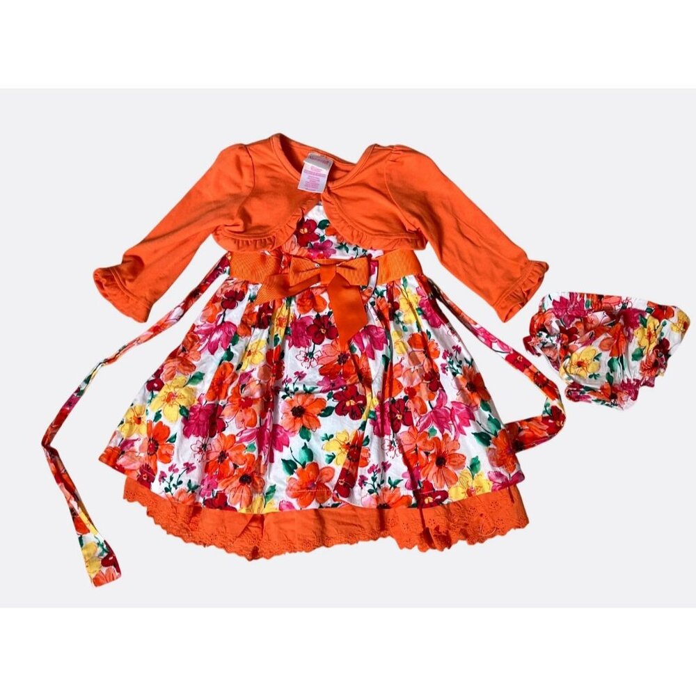 Girls 18 Month Orange Floral Dress Diaper Cover Sweater